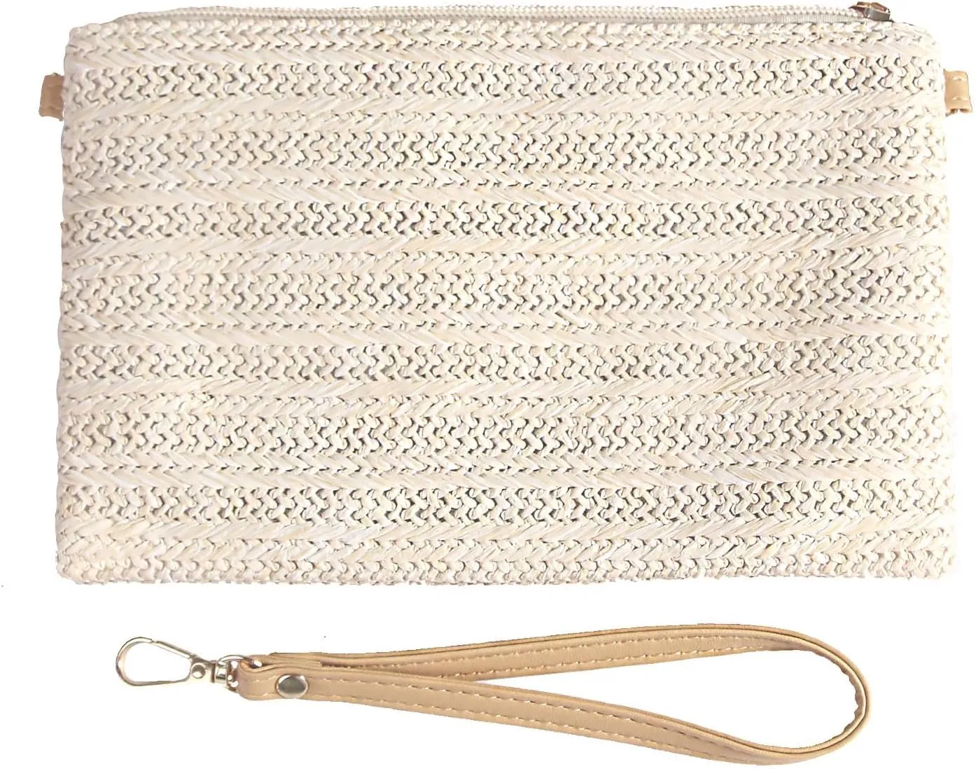 Eiyye Straw Clutch Purse Womens Wristlet Wallets Handbag Boho Summer Beach Purse with Zipper for Women (Off White)