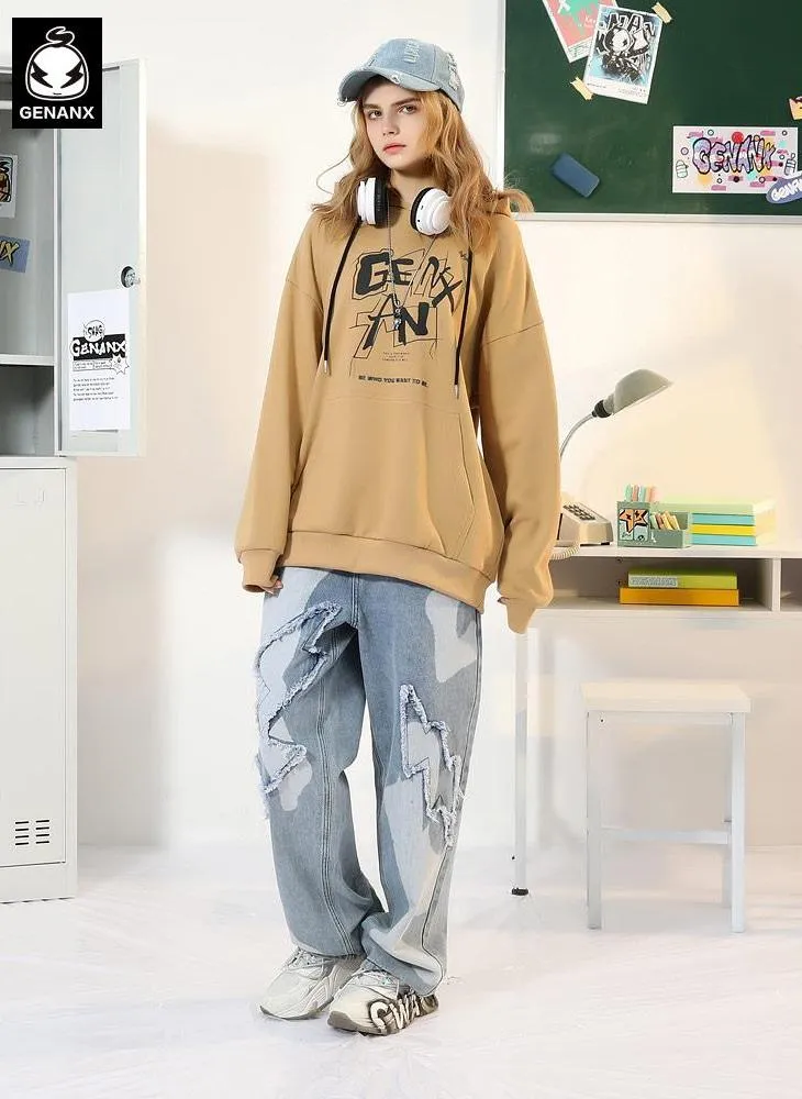 English Print Kangaroo Pocket Long Sleeved Hoodies