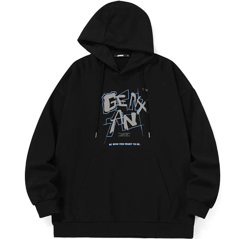 English Print Kangaroo Pocket Long Sleeved Hoodies