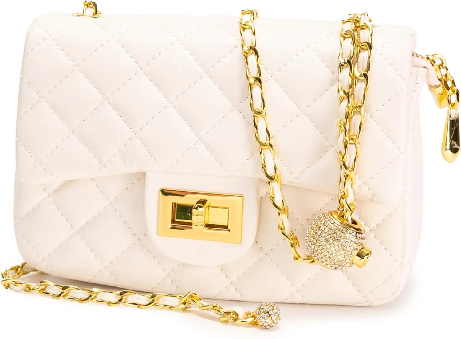 Fabufabu Cowhide Shoulder Bag for Women Leather Small Satchel Crossbody Bag Quilted Purses With Chain Strap