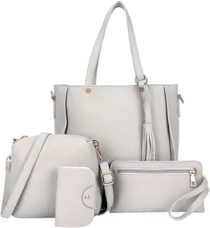 Fashion Handbag for Women PU Leather Shoulder Bags Tote Satchel 4pcs Purse Set