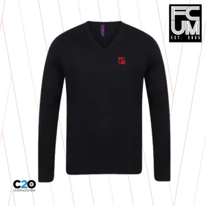 FCUM Placid Casual 12 Guage V Neck Jumper - Black with Red Logo