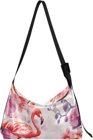 Flamingo and Flowers Crossbody Bag Hobo Handbag Purse Fashion PU Leather Shoulder Bags for Women