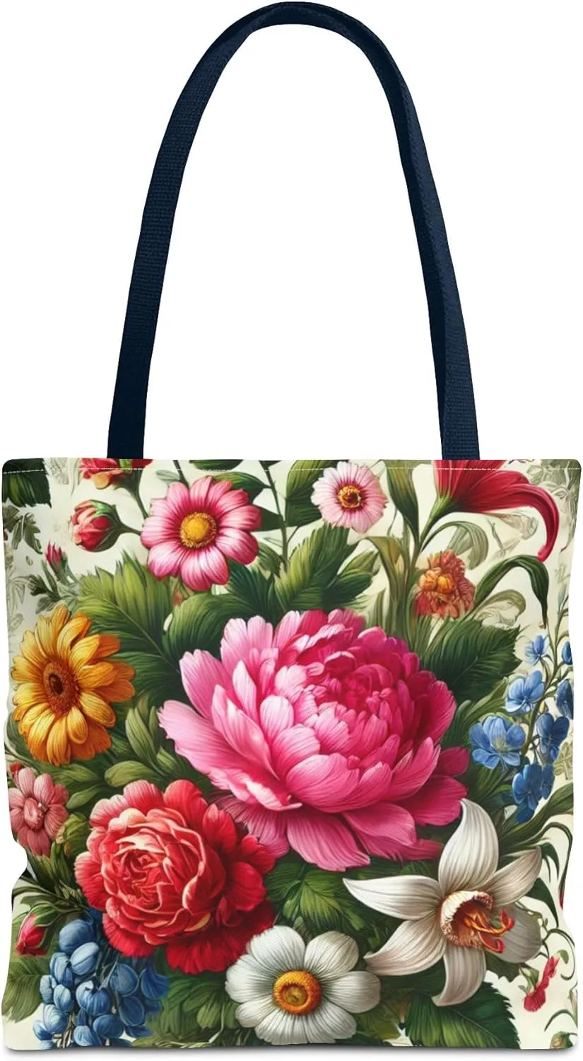 Floral Tote Bag for Women, Elegant Flower Pattern Reusable Shopping Bag, Beach Tote, Gift for Her, Travel Tote, Grocery Tote