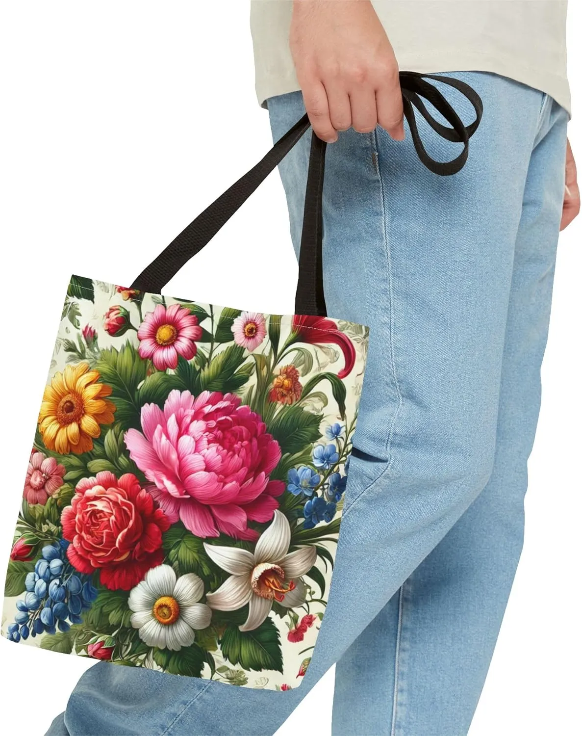 Floral Tote Bag for Women, Elegant Flower Pattern Reusable Shopping Bag, Beach Tote, Gift for Her, Travel Tote, Grocery Tote