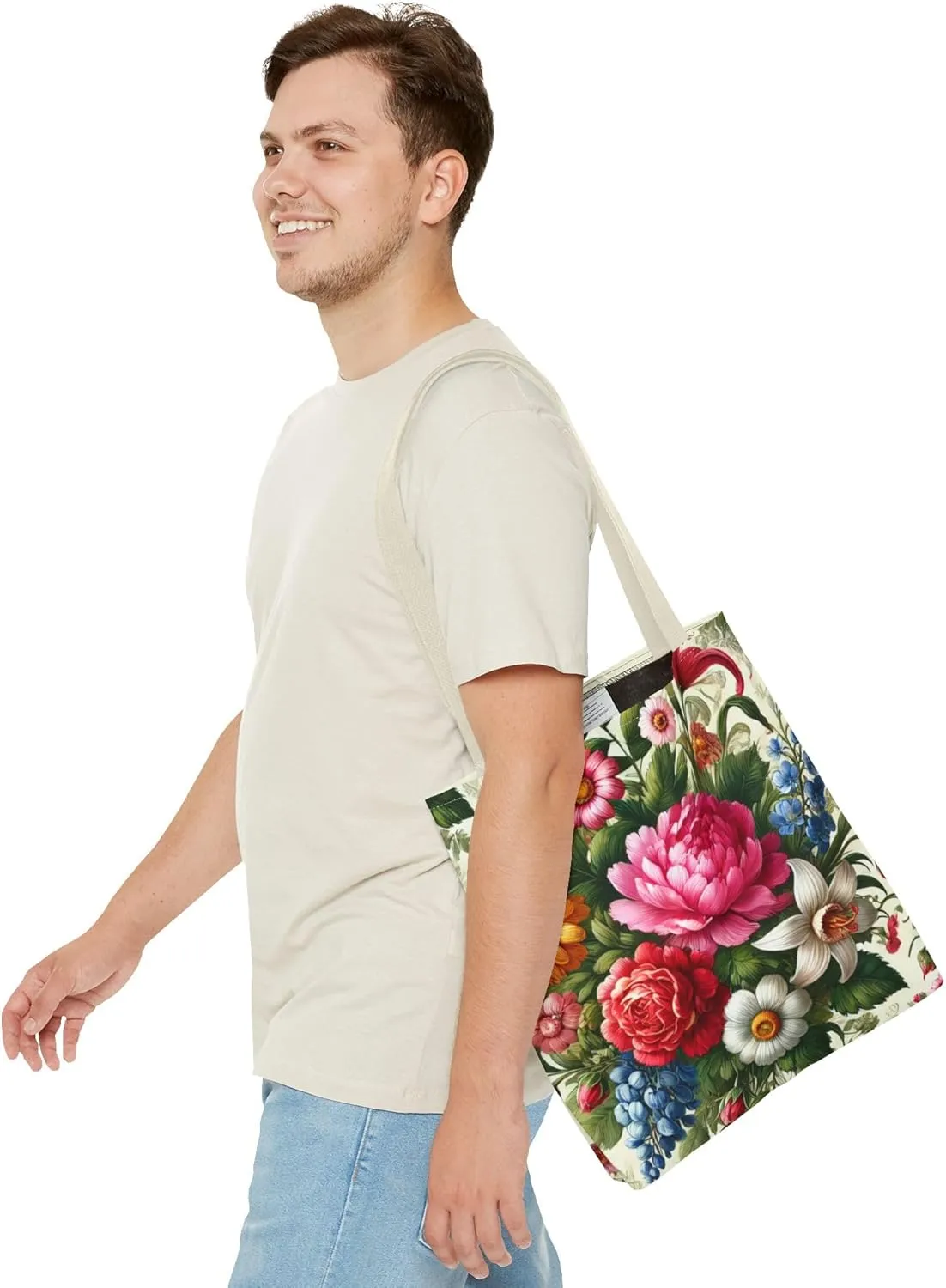 Floral Tote Bag for Women, Elegant Flower Pattern Reusable Shopping Bag, Beach Tote, Gift for Her, Travel Tote, Grocery Tote