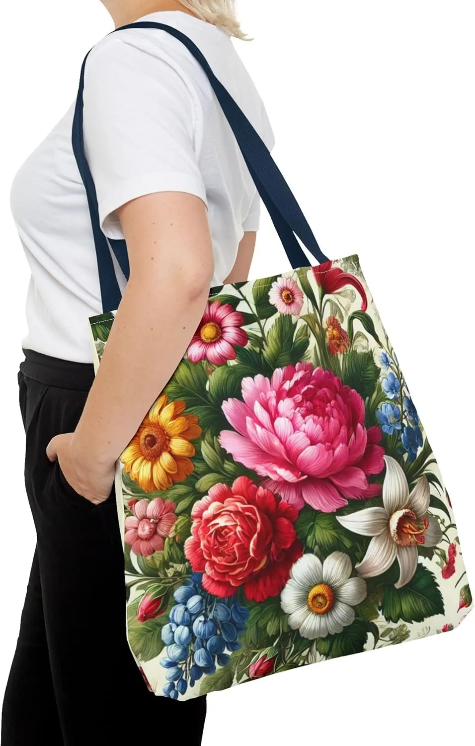Floral Tote Bag for Women, Elegant Flower Pattern Reusable Shopping Bag, Beach Tote, Gift for Her, Travel Tote, Grocery Tote