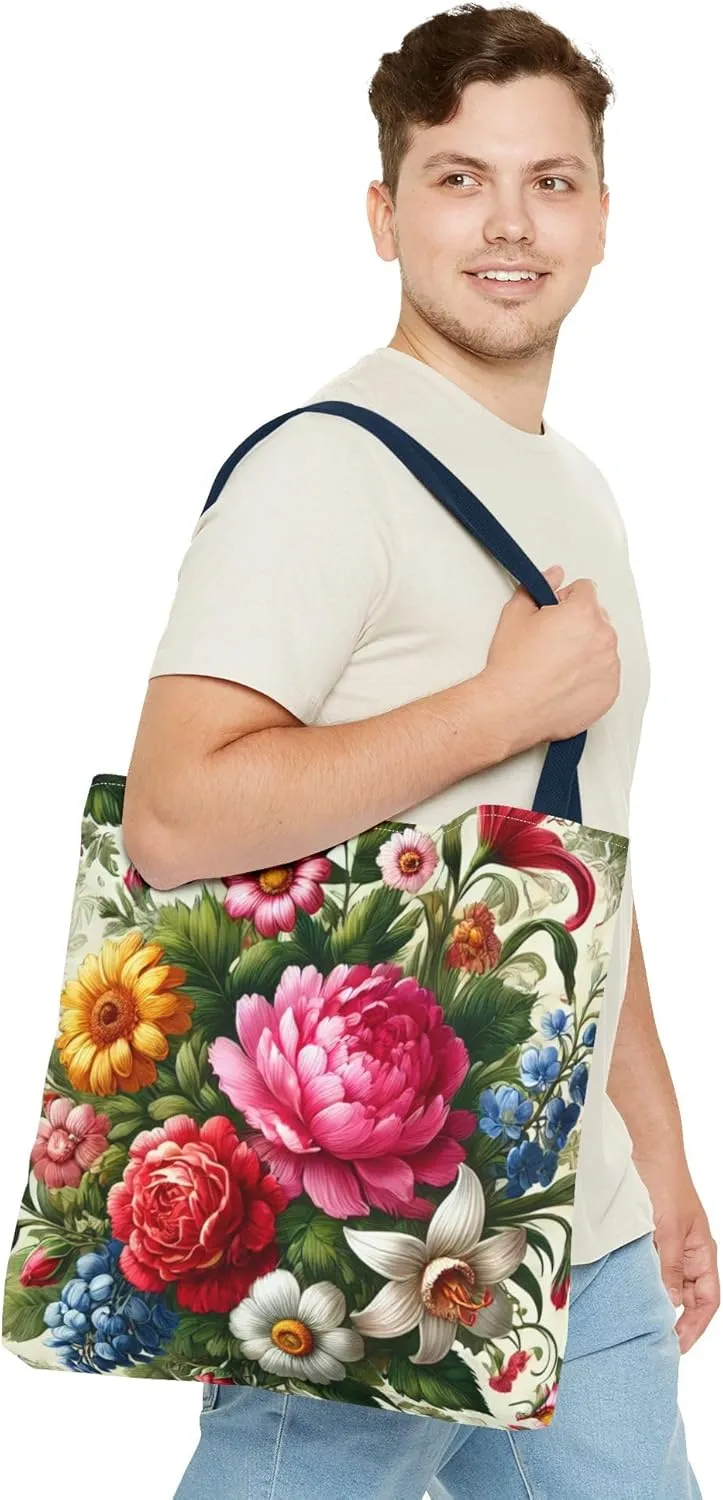 Floral Tote Bag for Women, Elegant Flower Pattern Reusable Shopping Bag, Beach Tote, Gift for Her, Travel Tote, Grocery Tote
