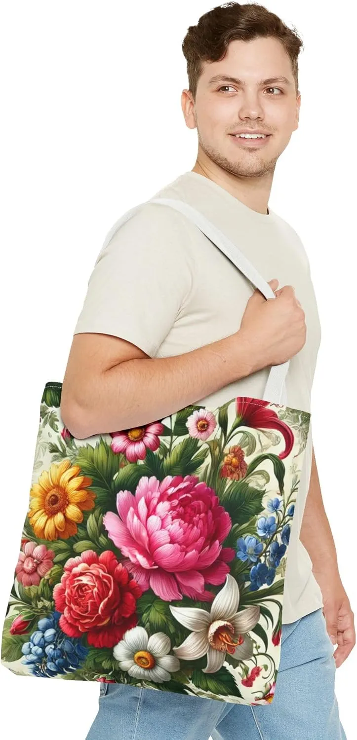 Floral Tote Bag for Women, Elegant Flower Pattern Reusable Shopping Bag, Beach Tote, Gift for Her, Travel Tote, Grocery Tote