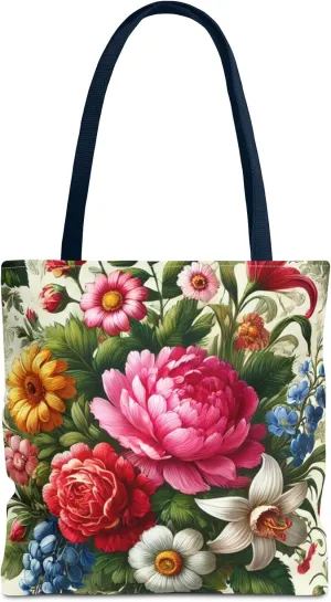 Floral Tote Bag for Women, Elegant Flower Pattern Reusable Shopping Bag, Beach Tote, Gift for Her, Travel Tote, Grocery Tote