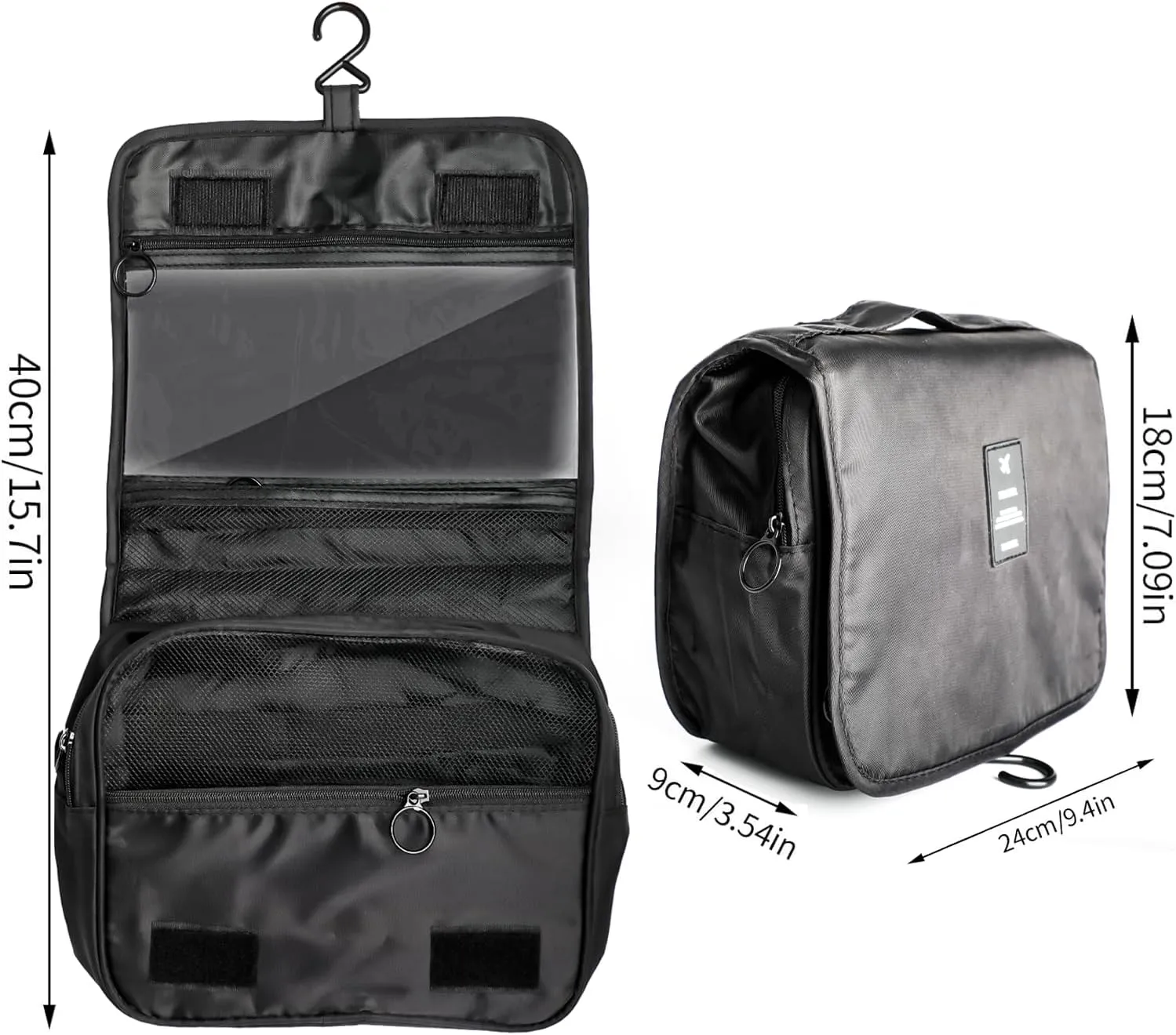 Foldable Hanging Travel Toiletry Bag,Waterproof Portable Travel Bags, Multifunction Travel Makeup Cosmetic Bag Organizer with Hanging Hook (Black)