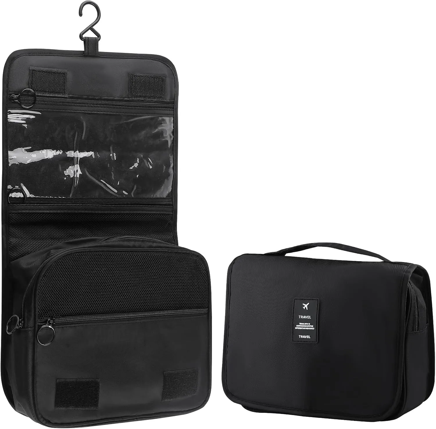 Foldable Hanging Travel Toiletry Bag,Waterproof Portable Travel Bags, Multifunction Travel Makeup Cosmetic Bag Organizer with Hanging Hook (Black)