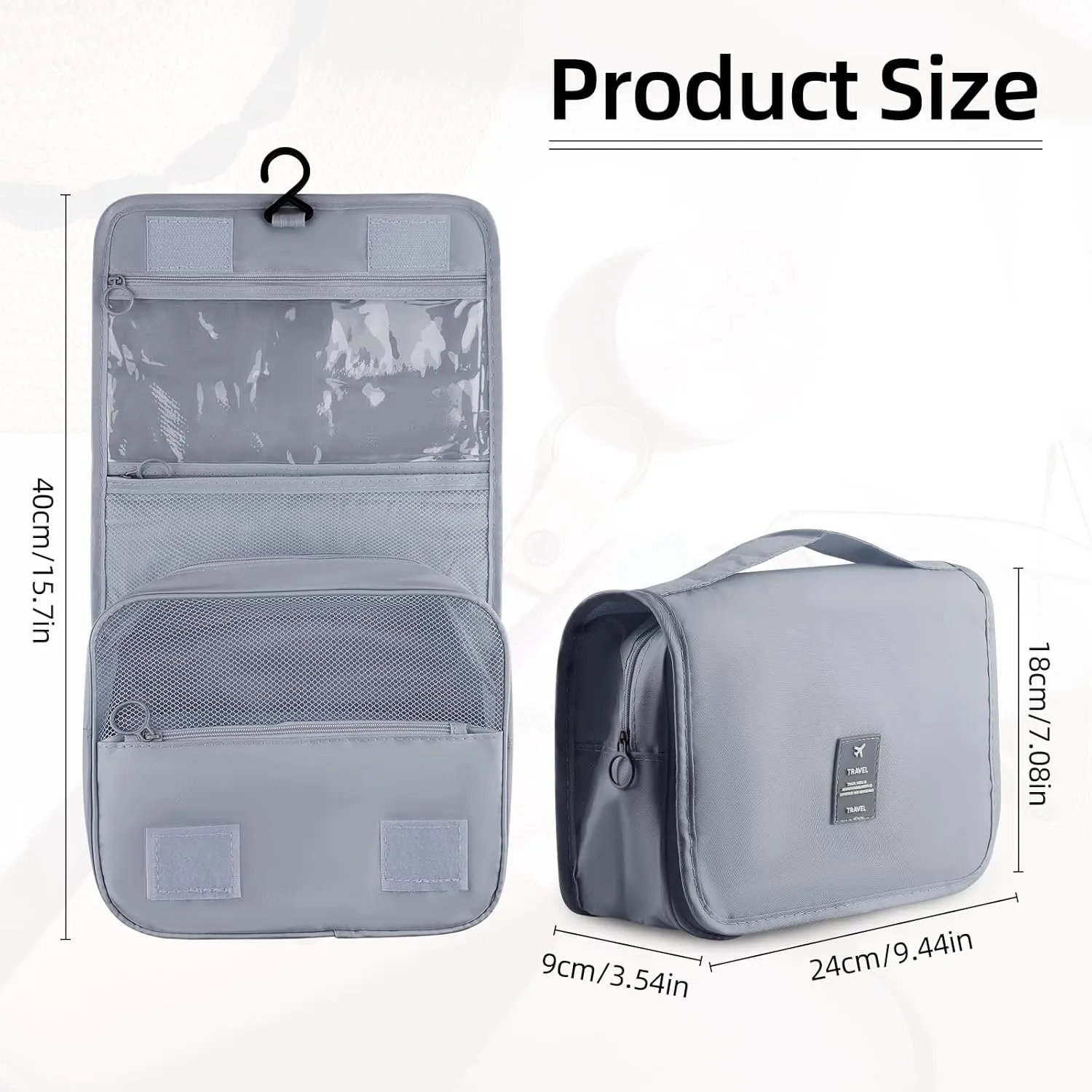 Foldable Hanging Travel Toiletry Bag,Waterproof Portable Travel Bags, Multifunction Travel Makeup Cosmetic Bag Organizer with Hanging Hook (Grey)