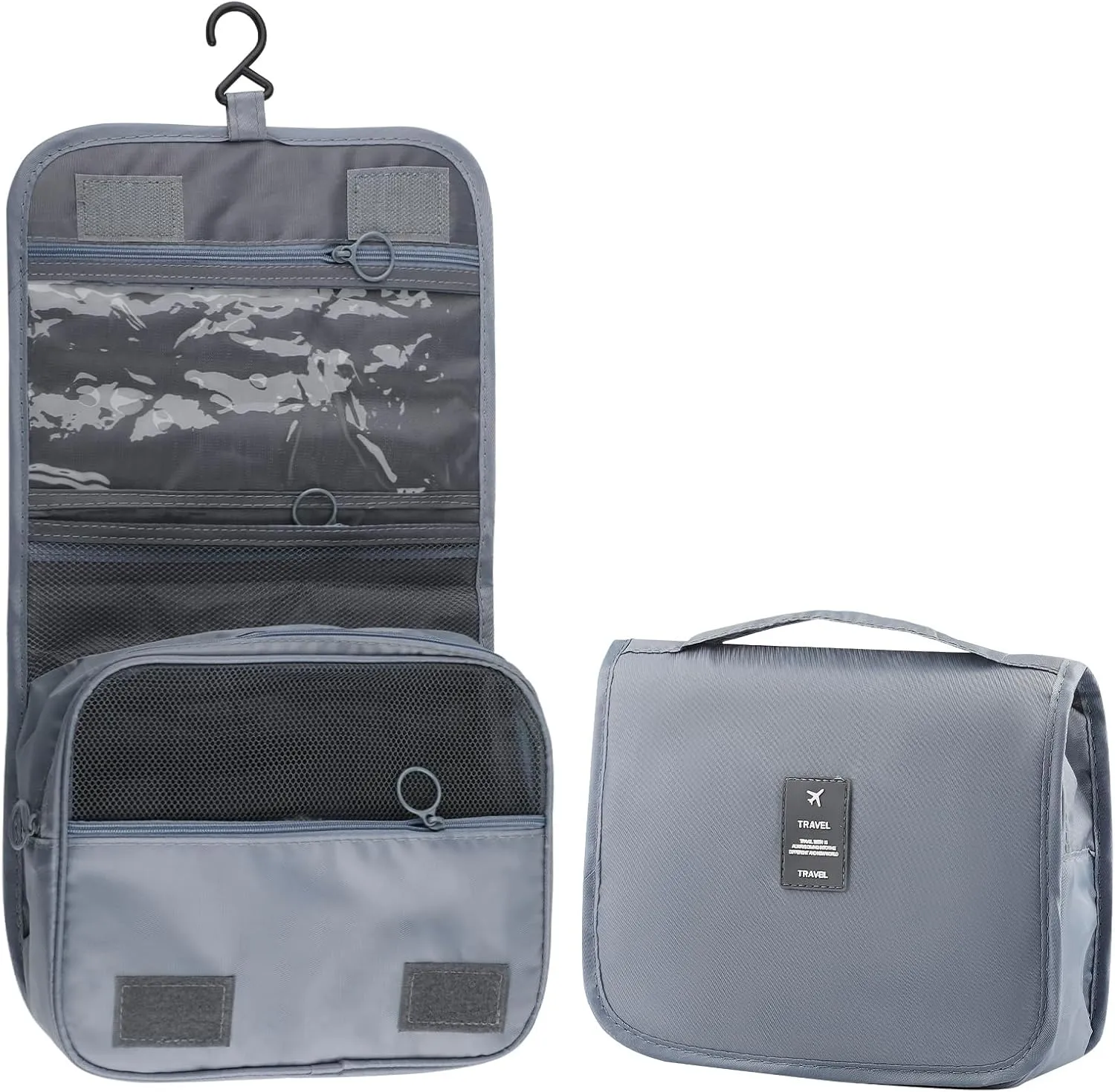 Foldable Hanging Travel Toiletry Bag,Waterproof Portable Travel Bags, Multifunction Travel Makeup Cosmetic Bag Organizer with Hanging Hook (Grey)