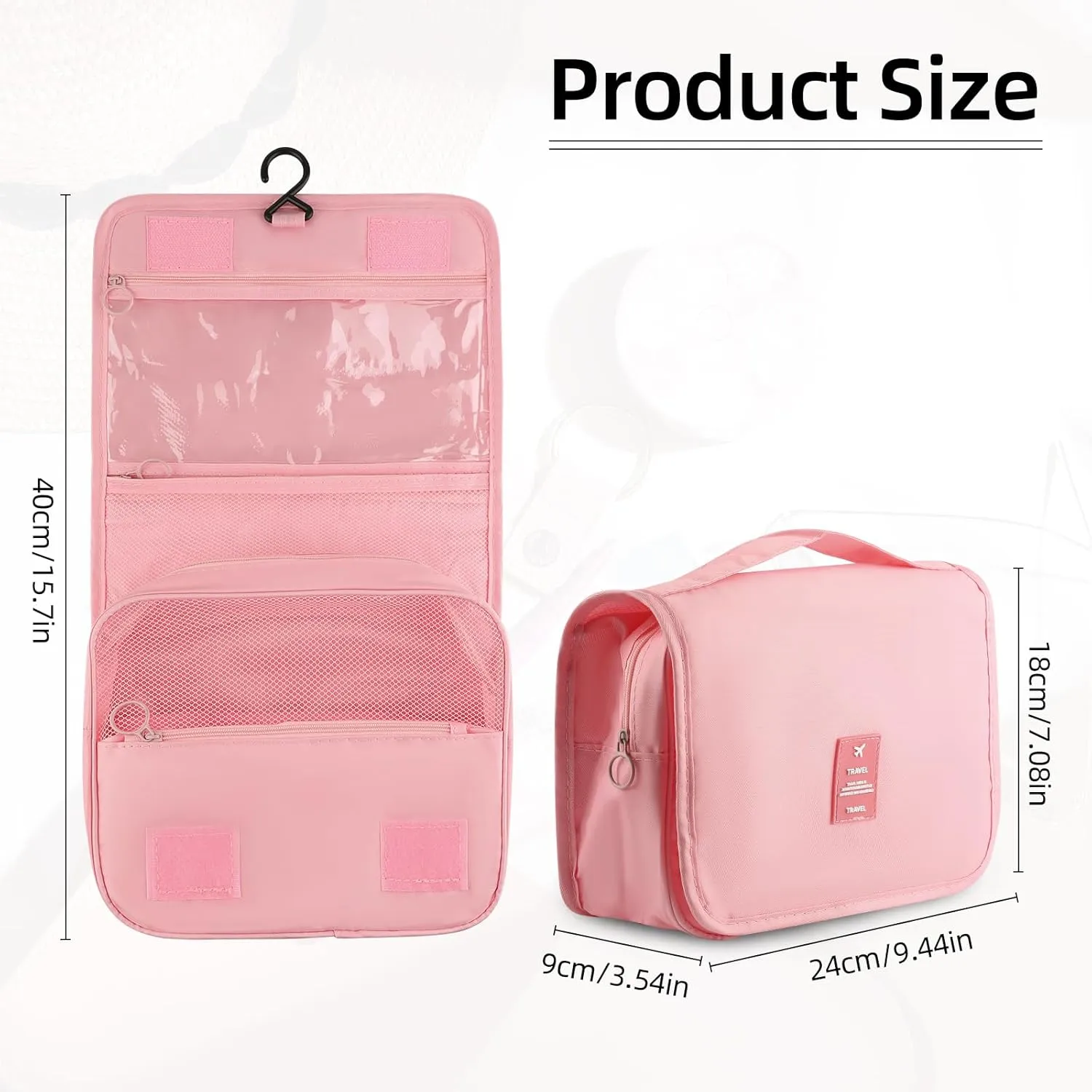 Foldable Hanging Travel Toiletry Bag,Waterproof Portable Travel Bags, Multifunction Travel Makeup Cosmetic Bag Organizer with Hanging Hook (Pink)