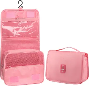 Foldable Hanging Travel Toiletry Bag,Waterproof Portable Travel Bags, Multifunction Travel Makeup Cosmetic Bag Organizer with Hanging Hook (Pink)