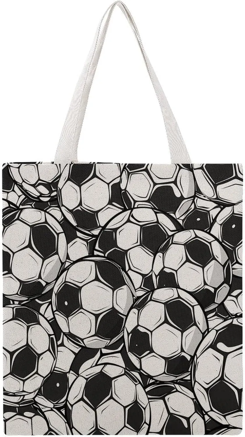 Footballs Canvas Tote Bag Casual Handbags Grocery Shopping Purses Work Bag for Women