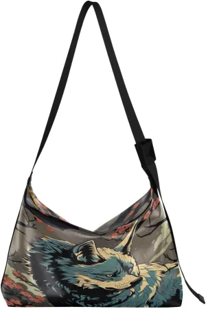 Forest Wolf Flower Crossbody Bag Hobo Handbag Purse Fashion PU Leather Shoulder Bags for Women