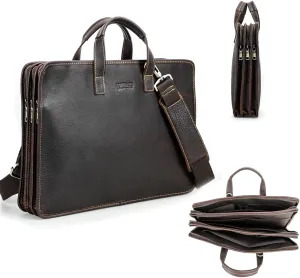 Full Grain Leather Briefcase for Men 16" Laptop Bag Messenger Bag Computer Satchel Handbag with 3 Layer Compartments