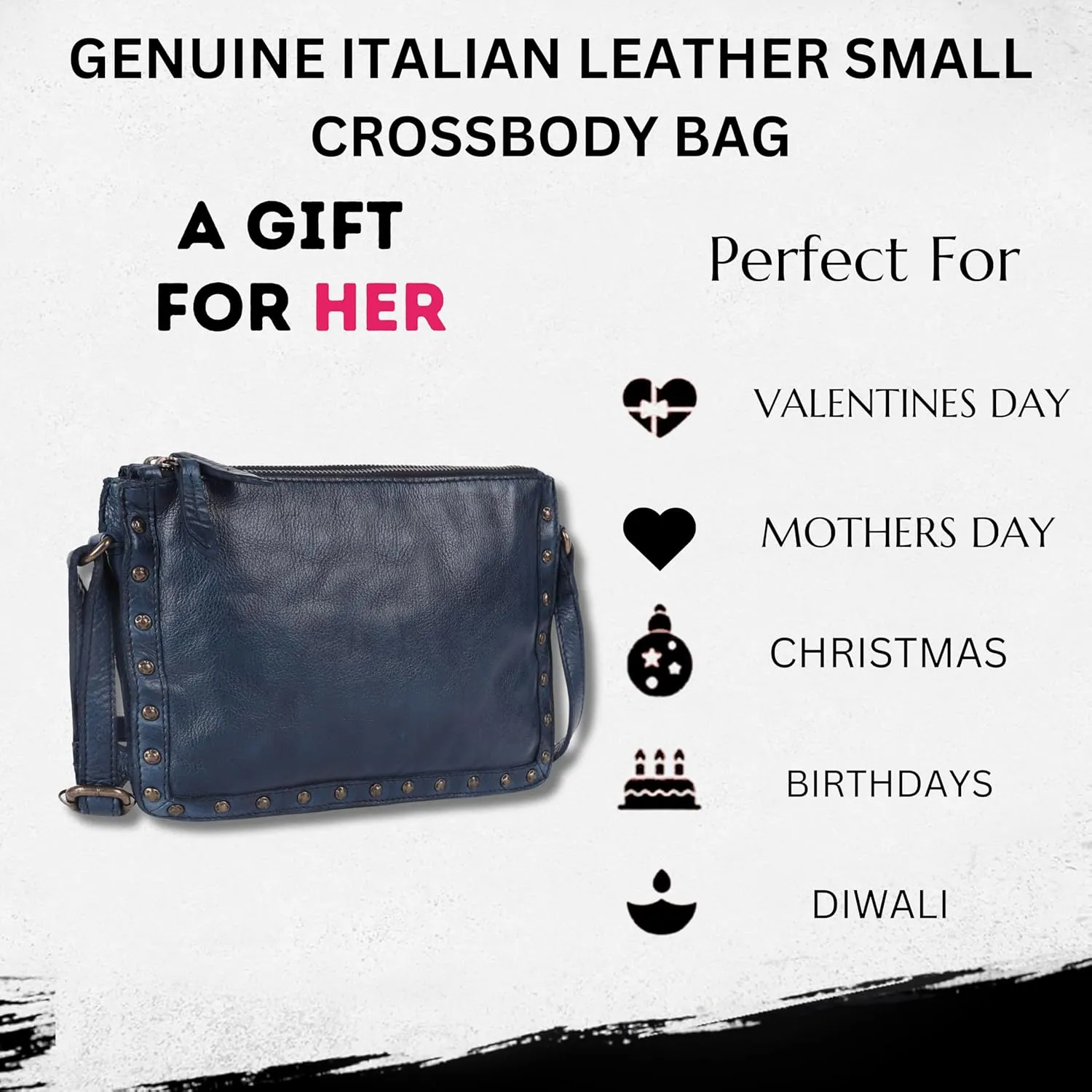 Genuine Italian Leather Boho Studded Crossbody Shoulder Bag - Stylish, Durable, & Perfect for Everyday Use for women