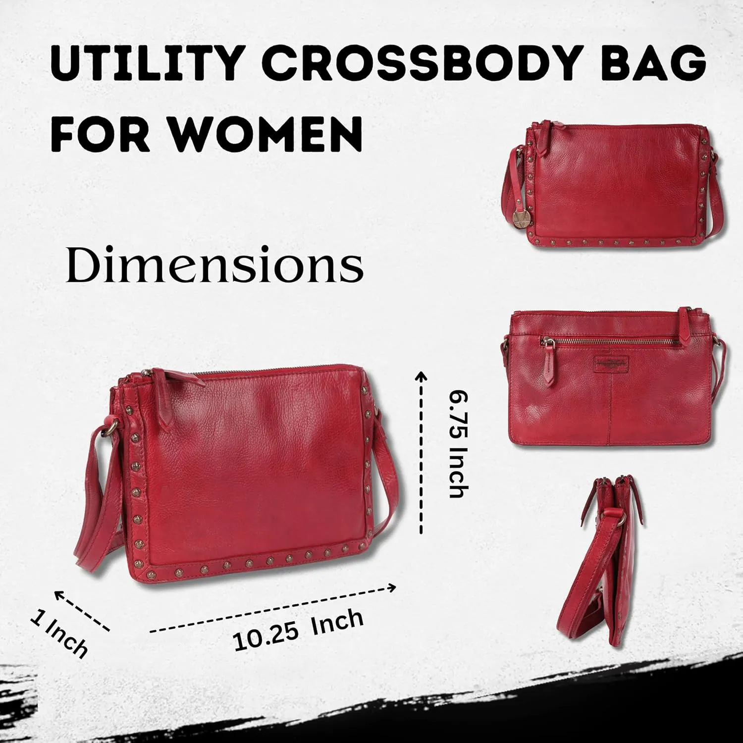 Genuine Italian Leather Boho Studded Crossbody Shoulder Bag - Stylish, Durable, & Perfect for Everyday Use for women