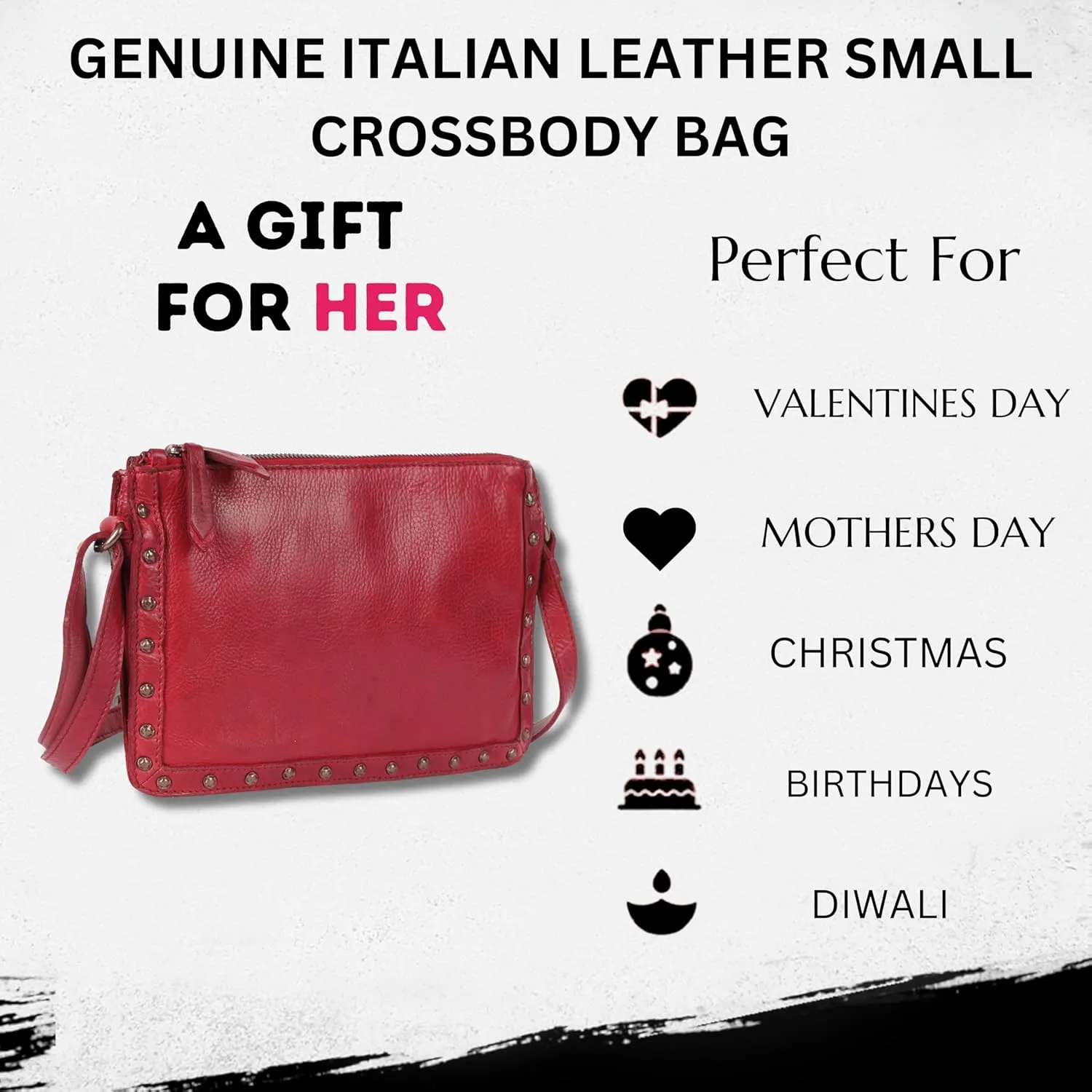 Genuine Italian Leather Boho Studded Crossbody Shoulder Bag - Stylish, Durable, & Perfect for Everyday Use for women