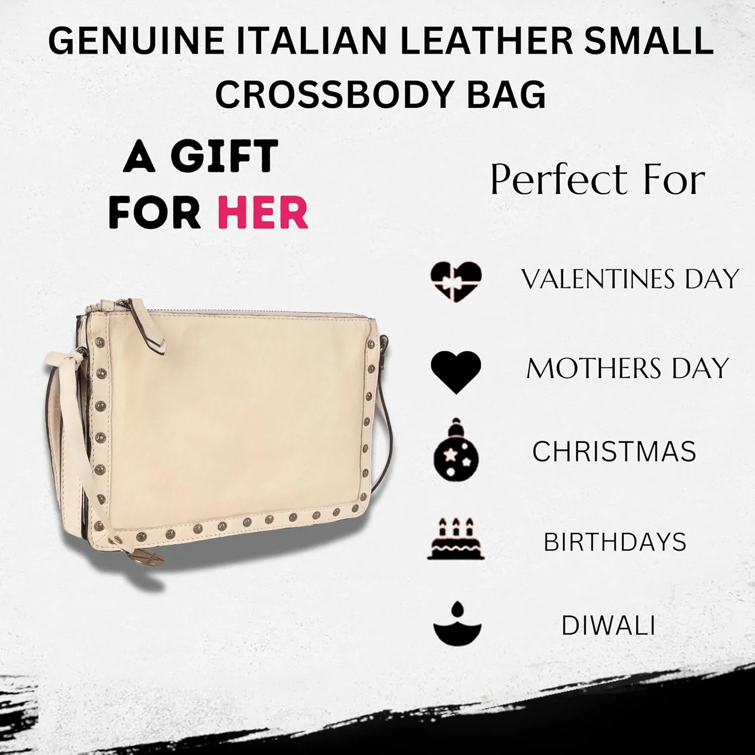 Genuine Italian Leather Boho Studded Crossbody Shoulder Bag - Stylish, Durable, & Perfect for Everyday Use for women