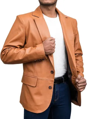Genuine Lambskin Black Leather Blazer for Men Overcoat Casual Blazer Jacket for Men
