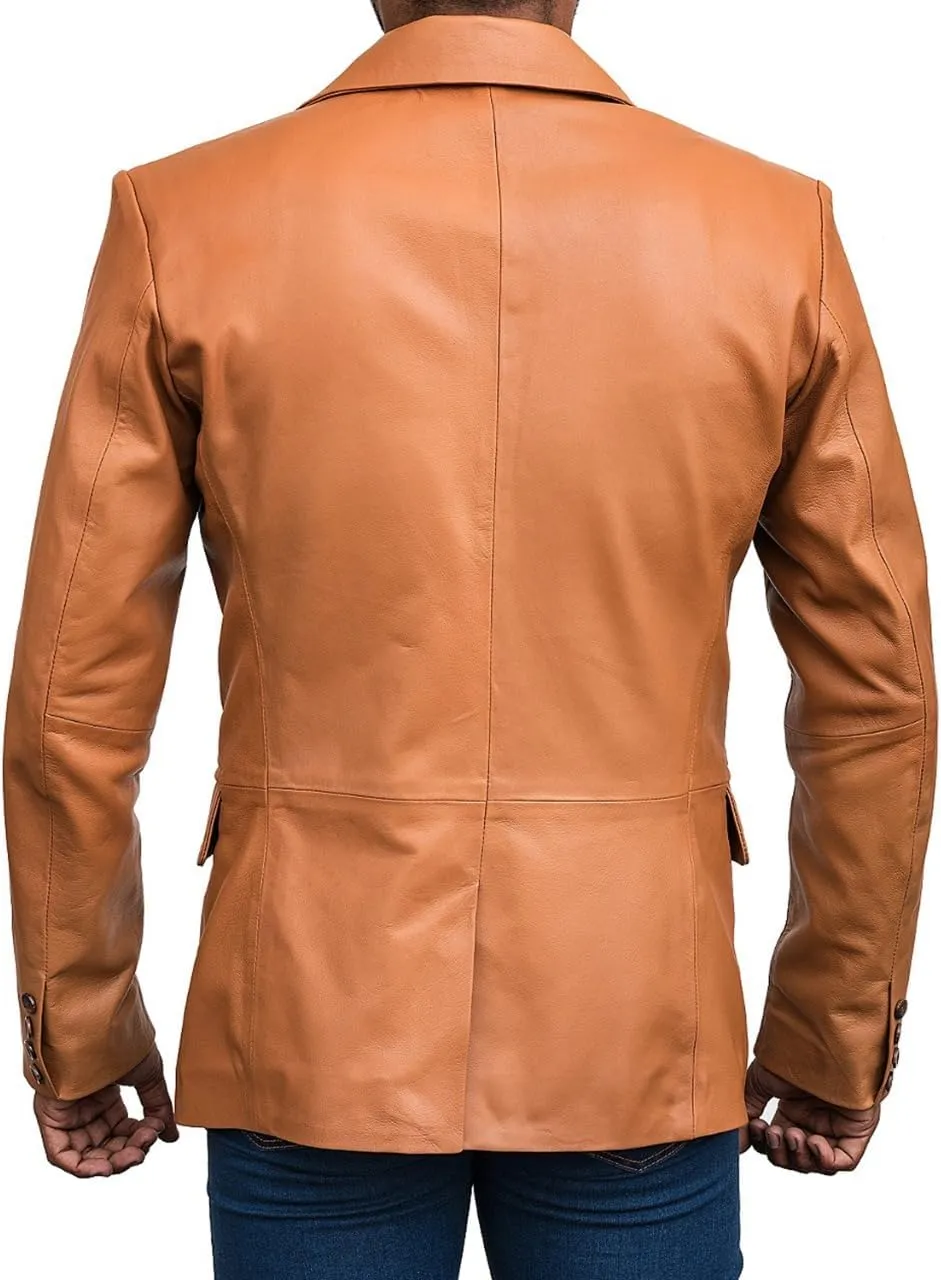 Genuine Lambskin Black Leather Blazer for Men Overcoat Casual Blazer Jacket for Men