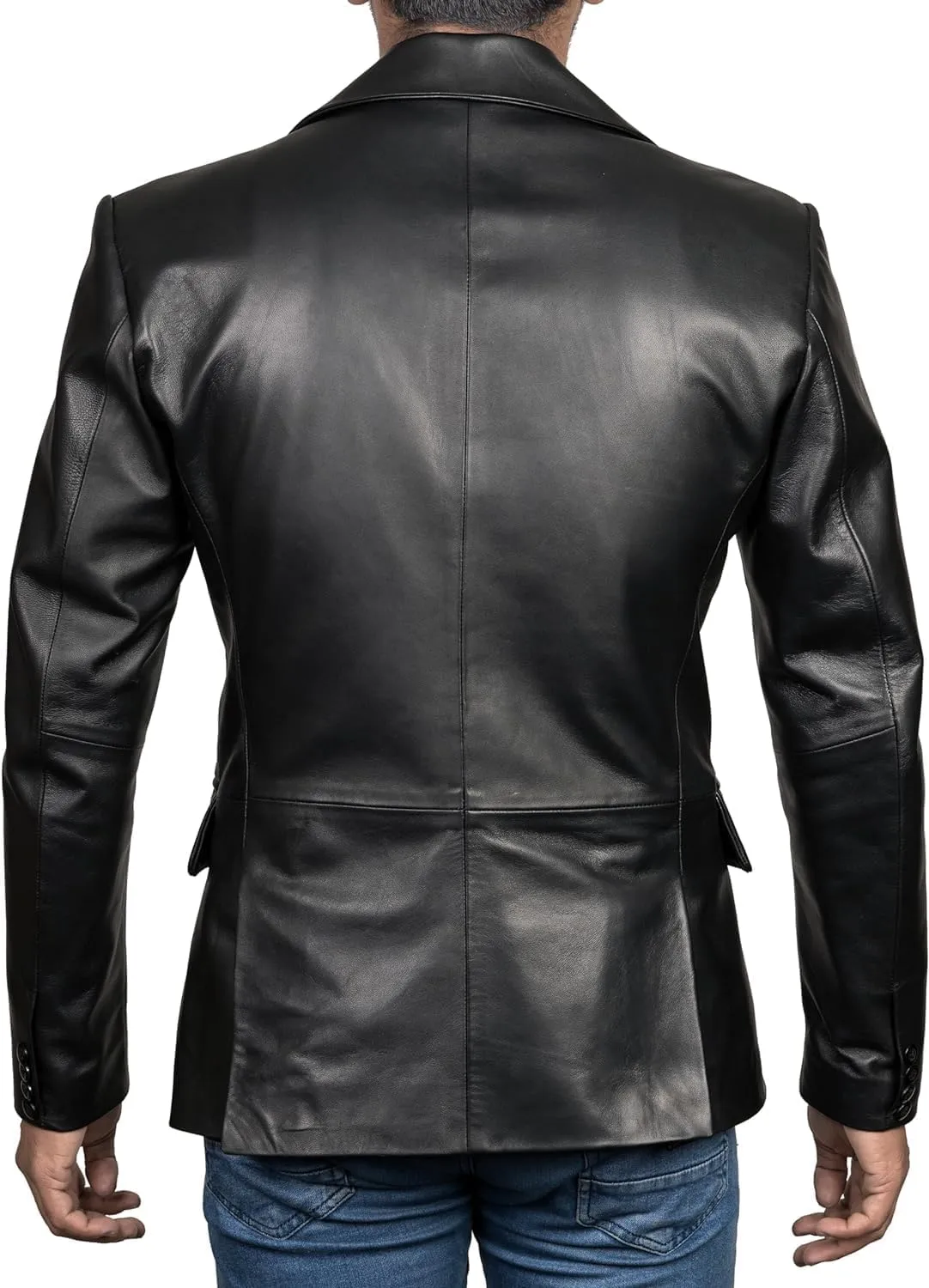 Genuine Lambskin Black Leather Blazer for Men Overcoat Casual Blazer Jacket for Men