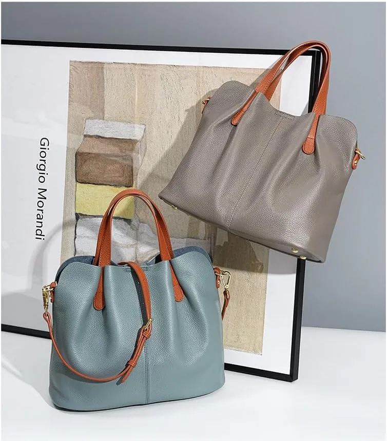 Genuine Leather Tote Bag for Women, Women's Leather Shoulder Bags Purses Satchel Handbags for Daily