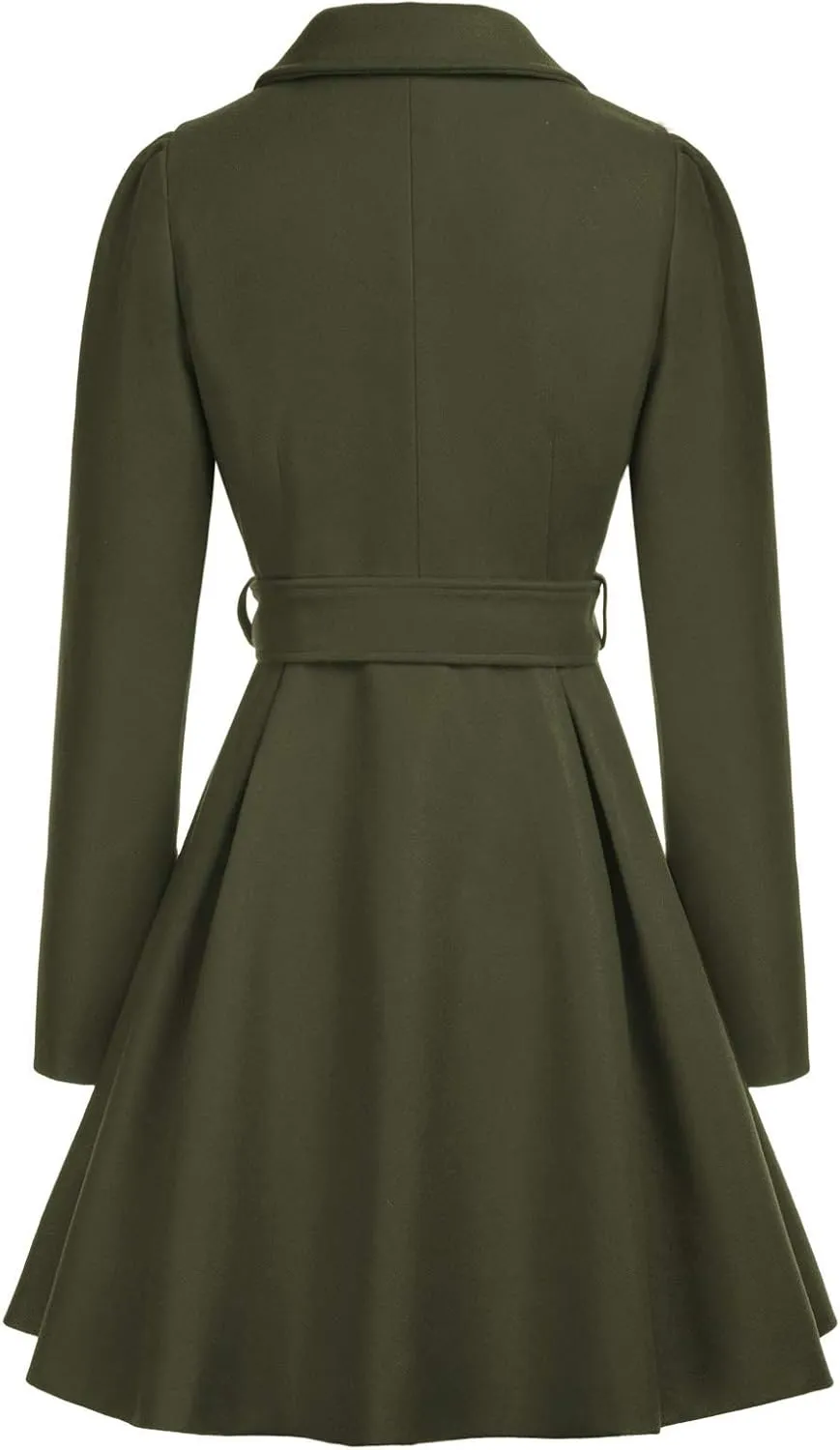 GRACE KARIN Women's Notch Lapel Long Puff Sleeve a Line Pea Coat with Self Tie Belt