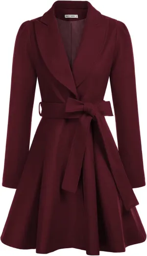 GRACE KARIN Women's Notch Lapel Long Puff Sleeve a Line Pea Coat with Self Tie Belt GRACE KARIN Women's Notch Lapel Long Puff Sleeve a Line Pea Coat with Self Tie Belt