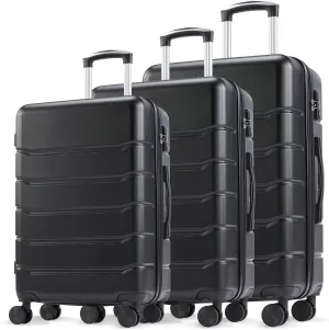 Hard Sided Expandable Suitcase with 360 Degree Wheels - 3-Piece Set, A Lock, Retractable Handle, Black, 20"-28"