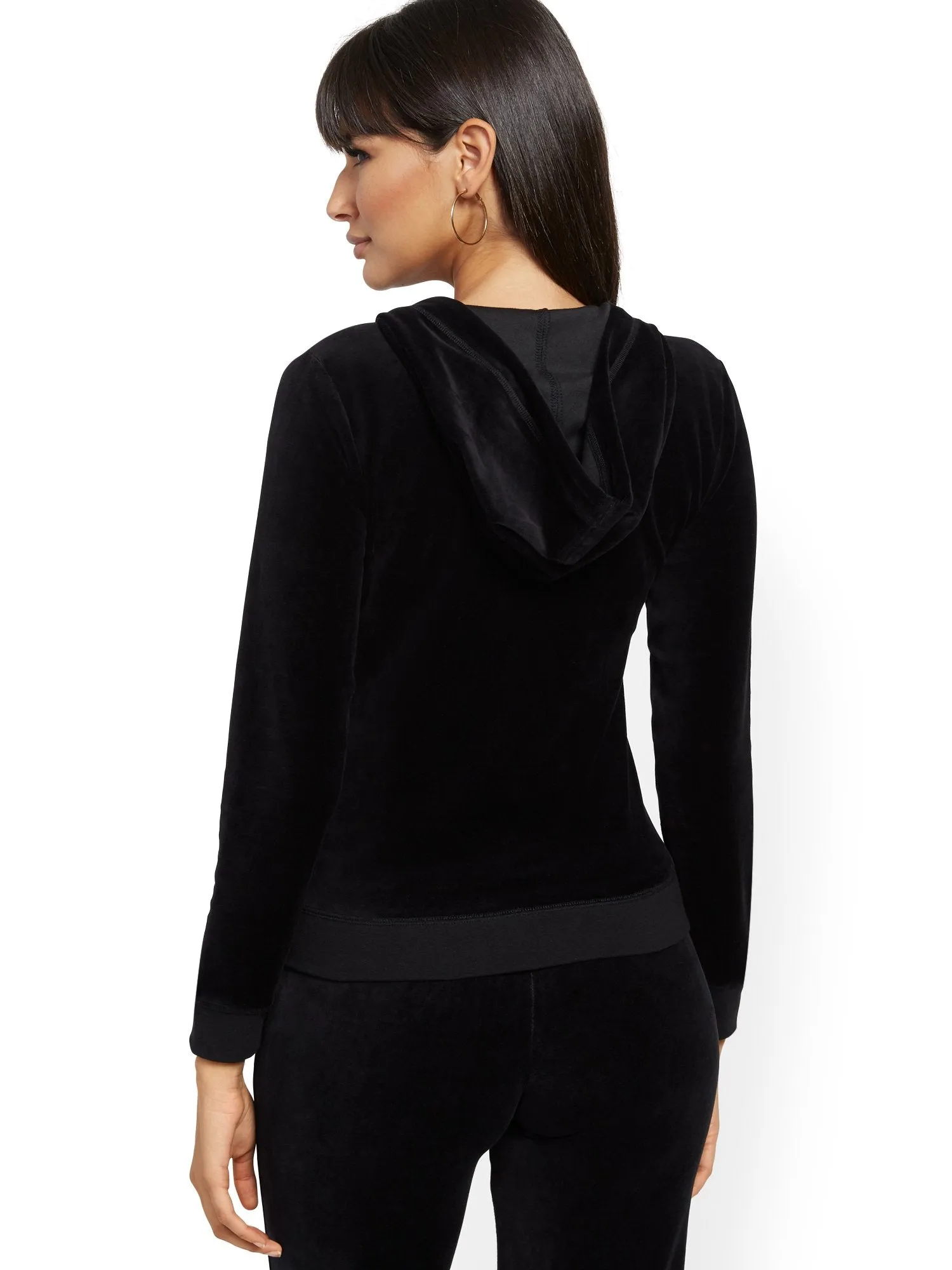 Hooded Velour Zip-Front Jacket
