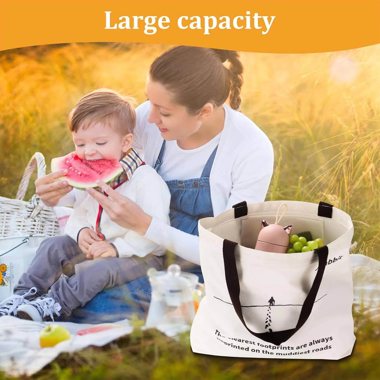 JRabbit Canvas Tote Bag for Women, White Everything Tote Bag, Reusable Tote Bag, Tote Bag for Grocery, Tote Bag for Shopping