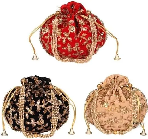 KUMKUM FASHIONS Handmade Women's Purse Embroidered Purse Potli Bag Pouch Drawstring Bag Wedding Favor Return Gift