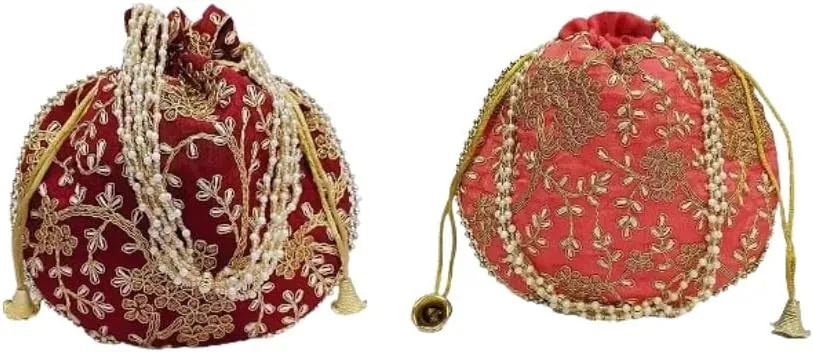 KUMKUM FASHIONS Handmade Women's Purse Embroidered Purse Potli Bag Pouch Drawstring Bag Wedding Favor Return Gift