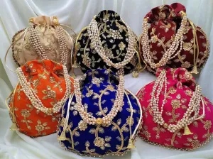 KUMKUM FASHIONS Indian Handmade Women's Embroidered Clutch Purse Potli Bag Pouch Drawstring Bag Wedding | Potli Bag Pouch