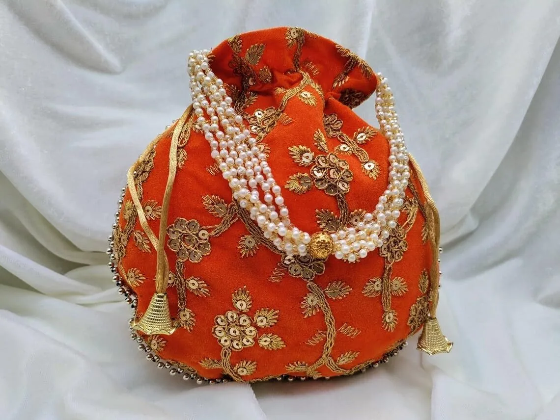 KUMKUM FASHIONS Indian Handmade Women's Embroidered Clutch Purse Potli Bag Pouch Drawstring Bag Wedding | Potli Bag Pouch