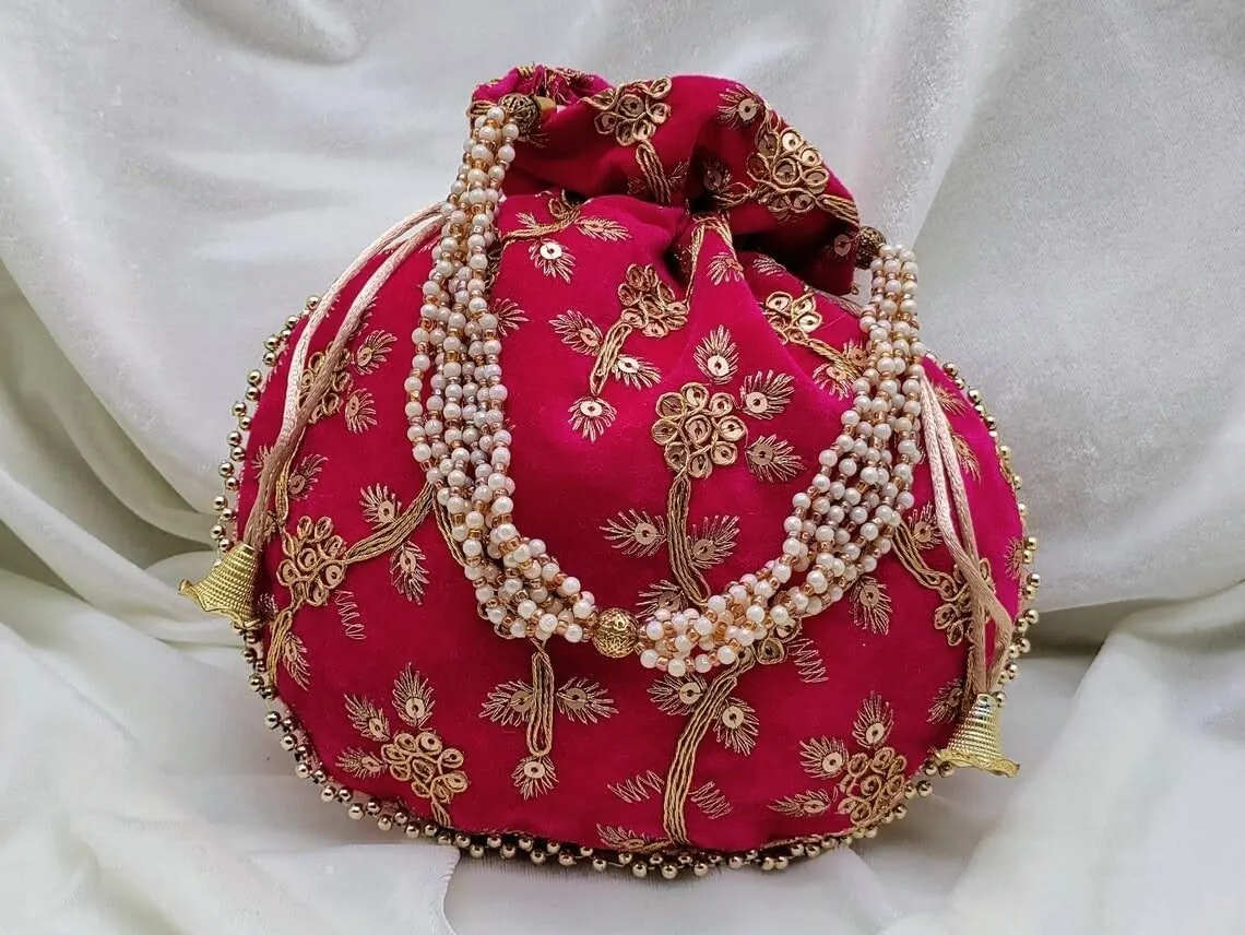KUMKUM FASHIONS Indian Handmade Women's Embroidered Clutch Purse Potli Bag Pouch Drawstring Bag Wedding | Potli Bag Pouch