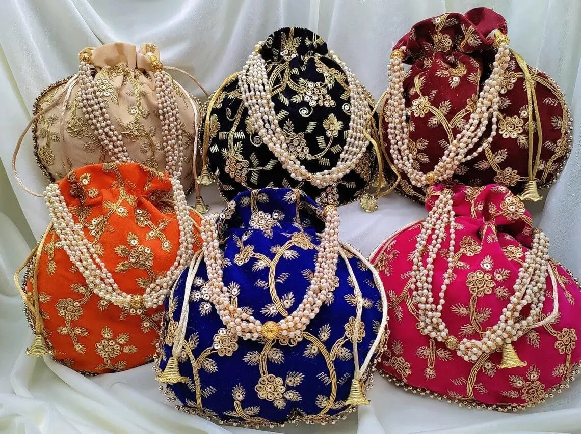 KUMKUM FASHIONS Indian Handmade Women's Embroidered Clutch Purse Potli Bag Pouch Drawstring Bag Wedding | Potli Bag Pouch