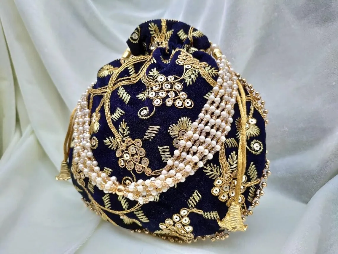 KUMKUM FASHIONS Indian Handmade Women's Embroidered Clutch Purse Potli Bag Pouch Drawstring Bag Wedding | Potli Bag Pouch