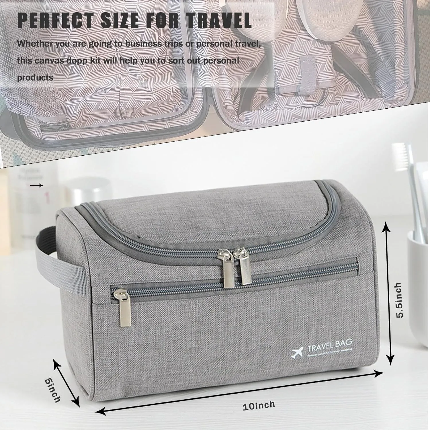L & FY Portable Toiletry Bag For Men, Small Shaving Travel Bag,Dopp Kits For Toiletries, Travel Accessories, Essentials (Black)