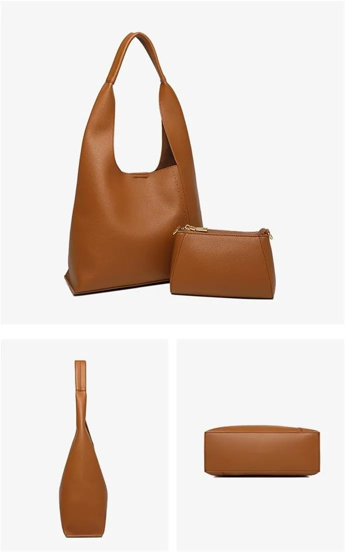 Ladies' Fashion Retro Underarm Bag Solid Color Soft Face Handheld Shoulder Bag Including Inner Bag(Brown)