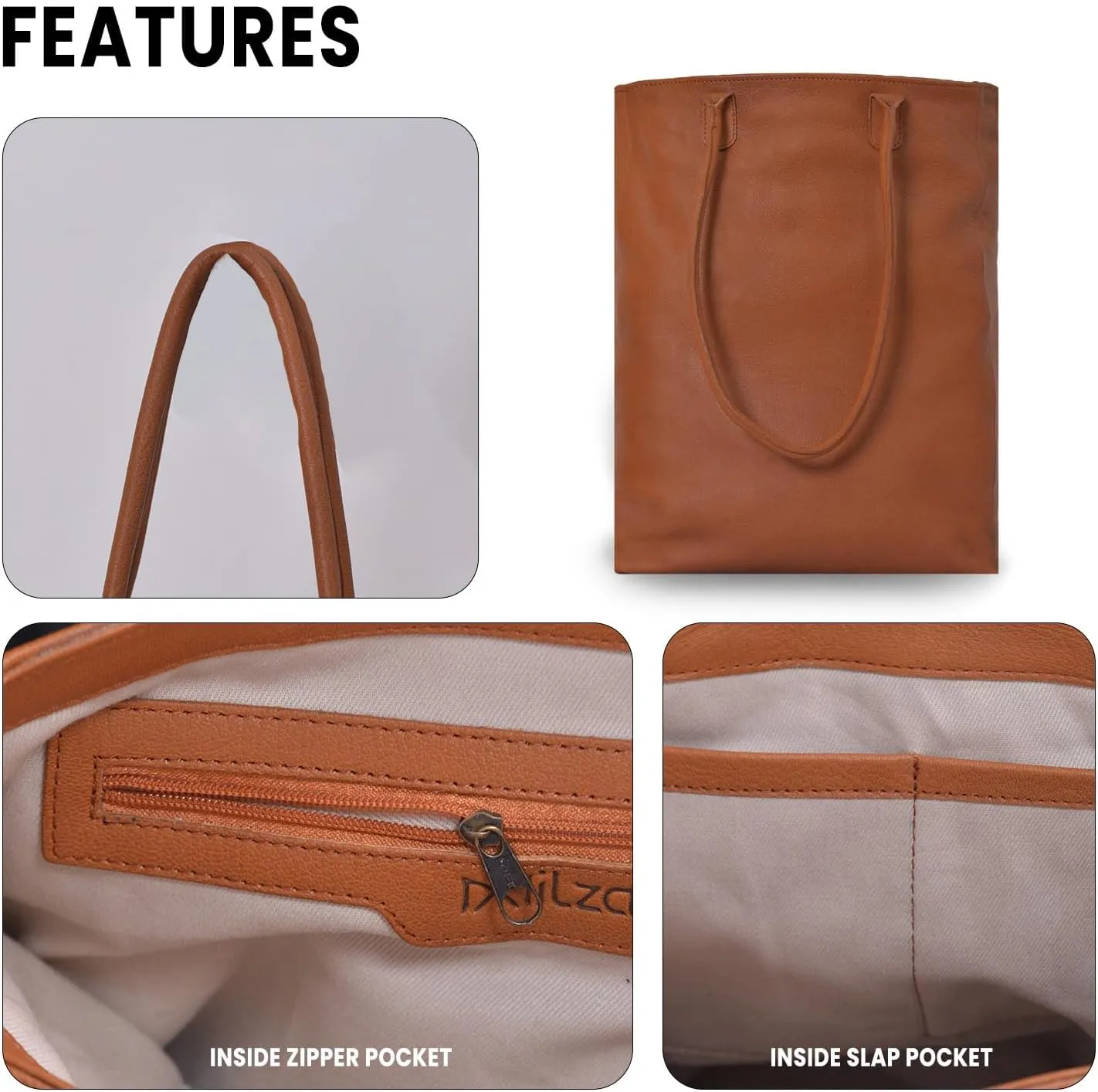 Large Leather Tote Bag for Women Soft Semi Veg Goat Skin, Top Handle, Inside Zipper Pockets Leather Tote Bags for Women
