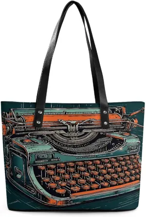 Leather Tote Bag Crossbody Bags for Women Fashion Top Handle Handbag A Typewriter Ladies Shoulder Bags Casual Beach Bag Gym Bages Ladies Purses for Shopping Work Travel