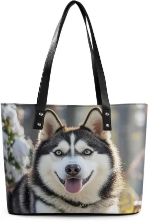 Leather Tote Bag Crossbody Bags for Women Fashion Top Handle Handbag Adorable Huskies Ladies Shoulder Bags Casual Beach Bag Gym Bages Ladies Purses for Shopping Work Travel