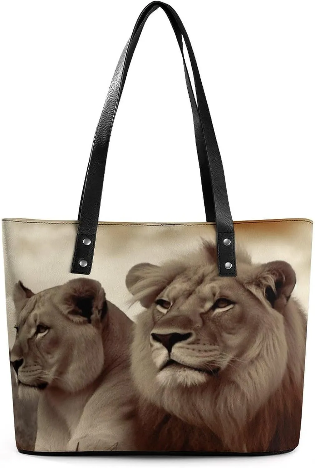 Leather Tote Bag Crossbody Bags for Women Fashion Top Handle Handbag African Lion And Lioness Ladies Shoulder Bags Casual Beach Bag Gym Bages Ladies Purses for Shopping Work Travel