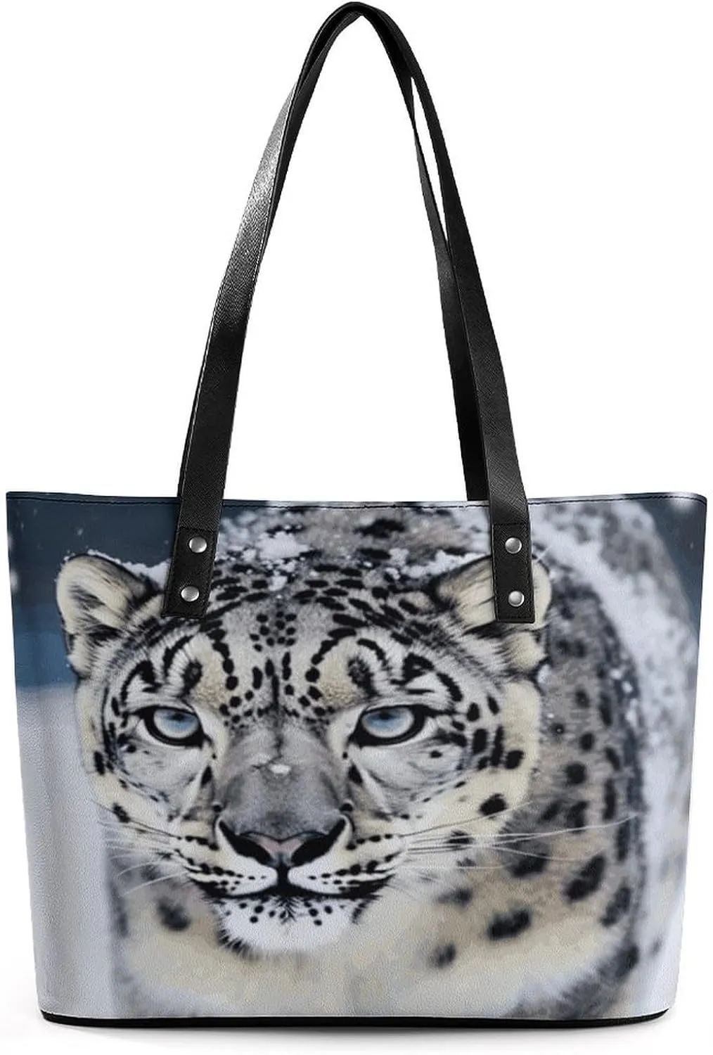 Leather Tote Bag Crossbody Bags for Women Fashion Top Handle Handbag Blue Eyed Snow Leopard Ladies Shoulder Bags Casual Beach Bag Gym Bages Ladies Purses for Shopping Work Travel
